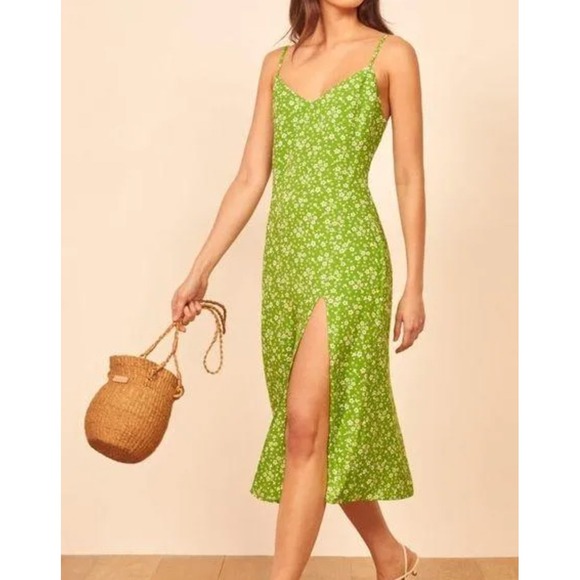 Reformation Dresses & Skirts - Reformation Crimini‎ Green Ditsy Floral Slip Dress Midi Cottagecore Fairy Size 8